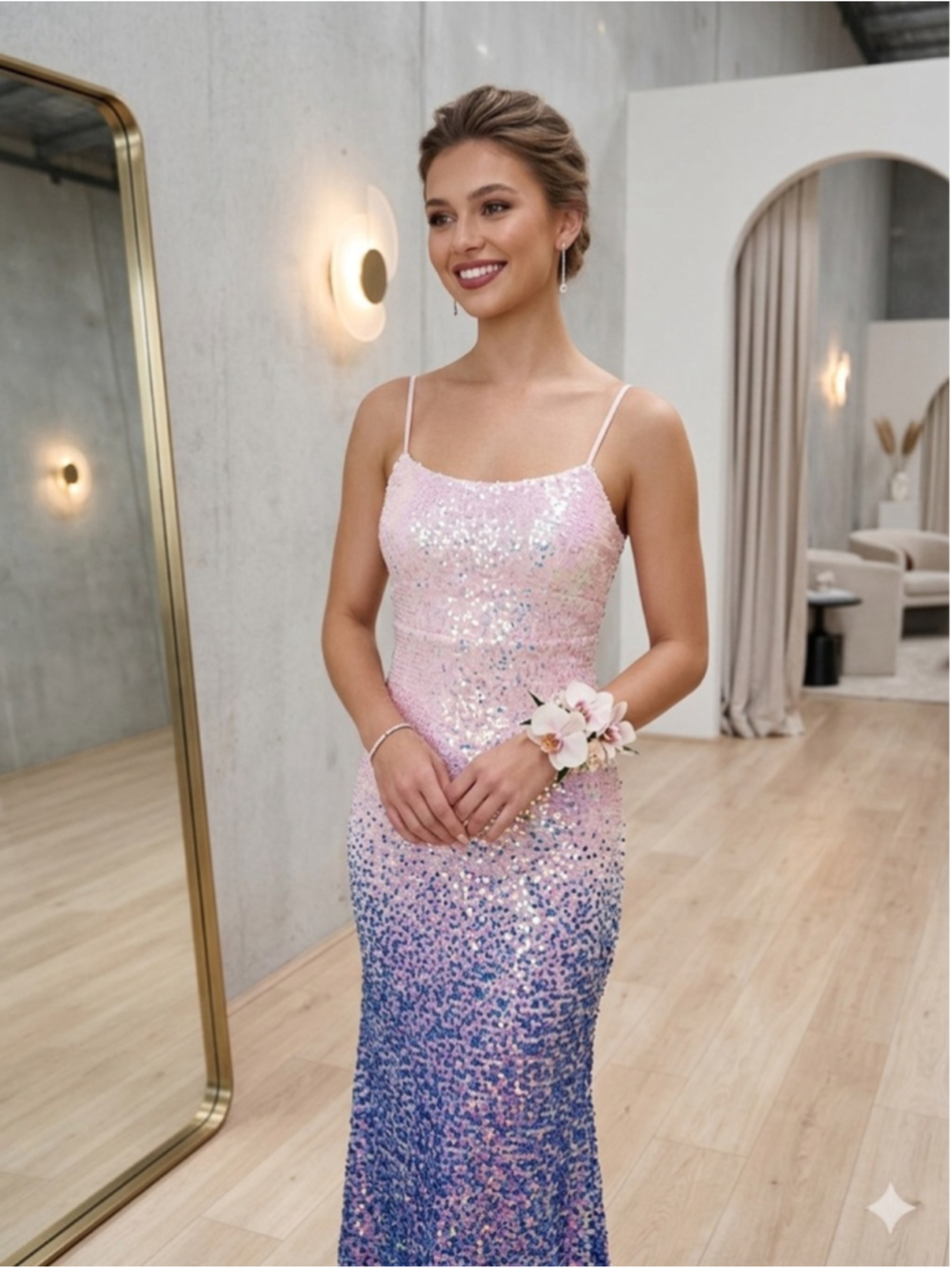 Love Nickie Lew Ombre Sequin Maxi Dress Blue Pink Iridescent Prom Formal Size 10